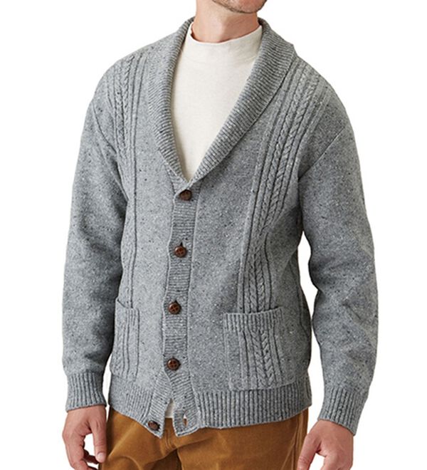 「日本製　素敵な色彩杢調ショールカラーカーディガン（メンズカーディガン）」｜詳細画像