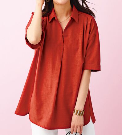 BELLUNA（ベルーナ）の「麻調素材スキッパーブラウス（ブラウス）」