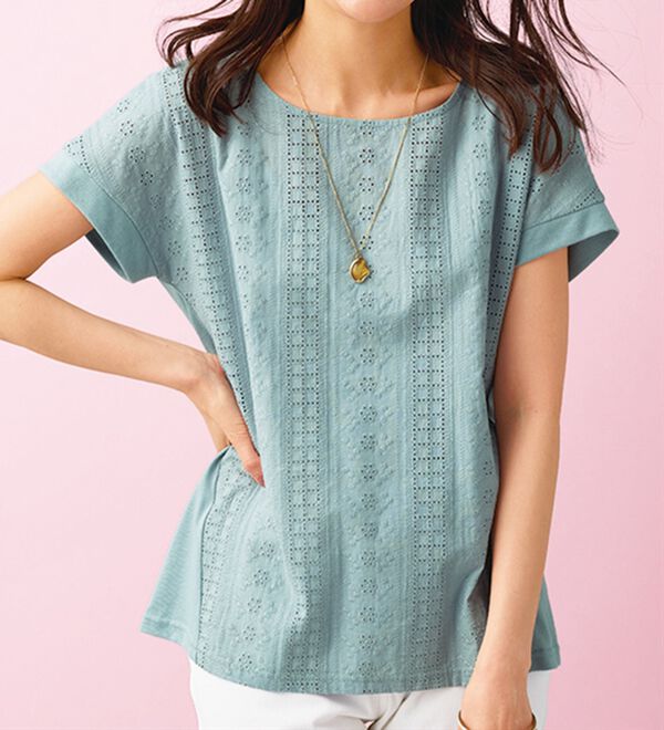 BELLUNA（ベルーナ）の「幾何柄&times;花柄レース使いプルオーバー（カットソー）」｜詳細画像