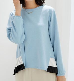 BELLUNA（ベルーナ）の「裾配色プリーツデザインプルオーバー（カットソー）」｜ブルー