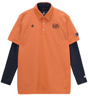 「＜ルコック＞３ＷＡＹチェックジャカード半袖シャツ＆インナーシャツ（メンズポロシャツ）」｜オレンジ