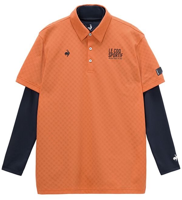 「＜ルコック＞３ＷＡＹチェックジャカード半袖シャツ＆インナーシャツ（メンズポロシャツ）」｜オレンジ