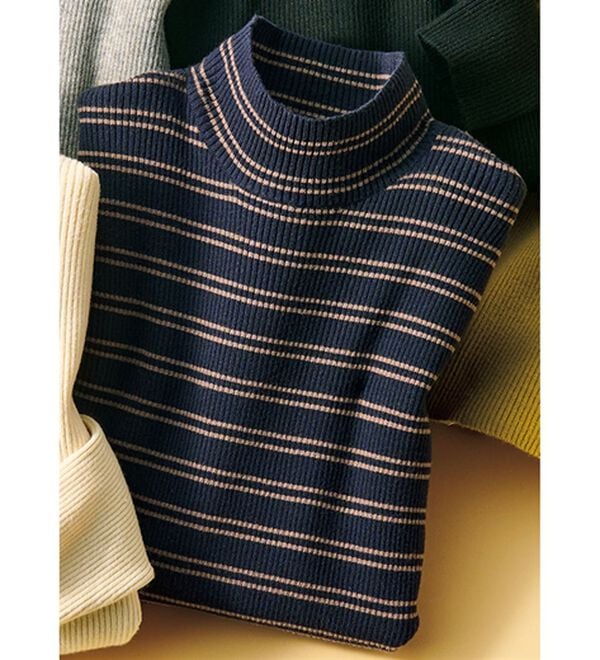 ルフラン（ルフラン）の「重ね着にぴったり！ミセスの為のリブニット（ニット・セーター）」｜ネイビーボーダー