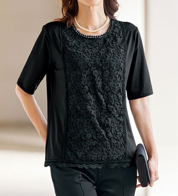 2枚組】汗が乾きやすい！フォーマル対応レースデザインブラウス
