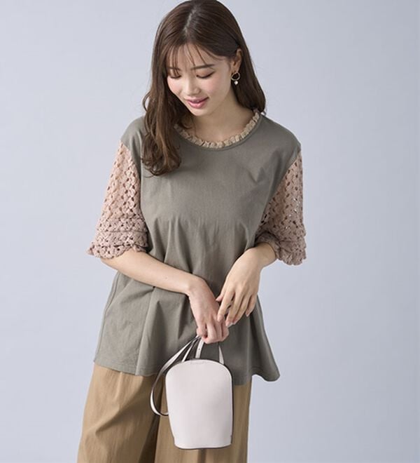 BELLUNA（ベルーナ）の「ヒンヤリ！異素材使いデザインプルオーバー（カットソー）」｜詳細画像