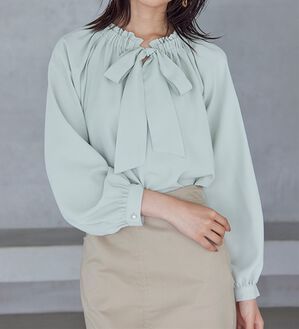 RANAN（ラナン）の「フリル衿ボウタイギャザーブラウス（ブラウス）」｜ミント