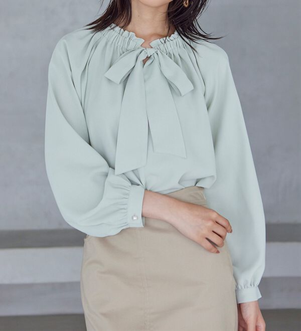 RANAN（ラナン）の「フリル衿ボウタイギャザーブラウス（ブラウス）」｜ミント