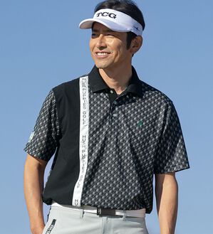 「＜ハッシュパピー・ゴルフ＞総柄ロゴパネル切替ポロシャツ（メンズポロシャツ）」｜詳細画像