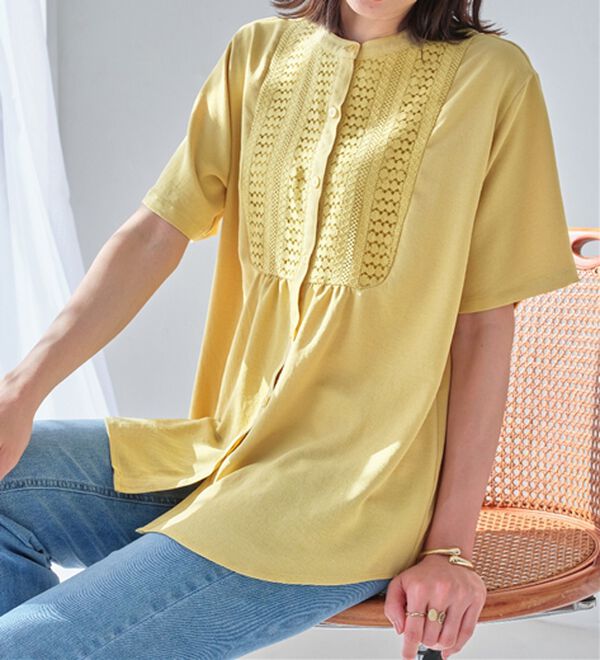 Viola e Viola（ヴィオラ エ ヴィオラ）の「【接触冷感】ヨークレースブラウス（ブラウス）」｜詳細画像