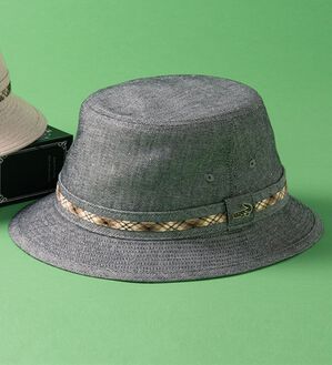 「＜クロコダイル＞カラミ織りチェックダンディハット（メンズ帽子）」｜サハリグレー
