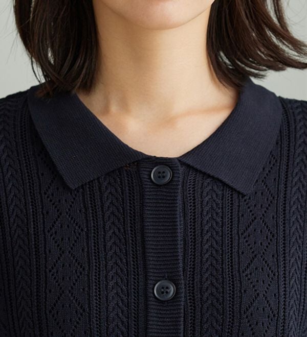BELLUNA（ベルーナ）の「衿付き透かし編みニットカーディガン（ニットカーディガン）」｜詳細画像