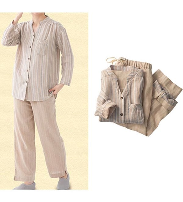 LAVIENNE（ラヴィエンヌ）の「【オーガニックコットン使用】綿１００％Ｗガーゼのルームパジャマ（パジャマ・ルームウェア）」｜ベージュ