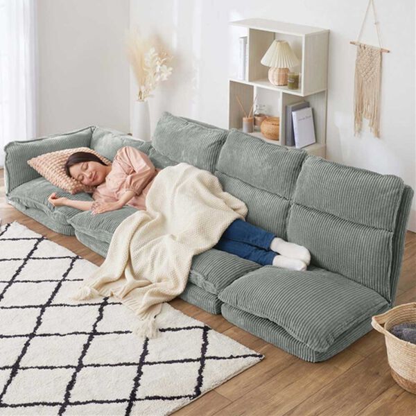 iellio（イエリオ）の「リクライニングフロアコーナーソファ＜ローソファ・ハイバック・リクライニングソファ・２人掛け・３人掛け・引っ越し・新生活＞（ソファ）」｜コーデュロイグレー