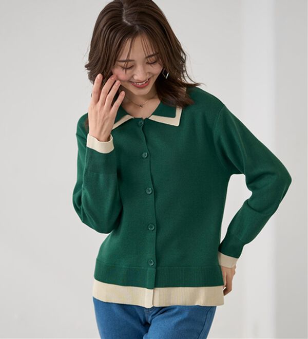 BELLUNA（ベルーナ）の「配色衿デザインニットカーディガン（ニットカーディガン）」｜詳細画像