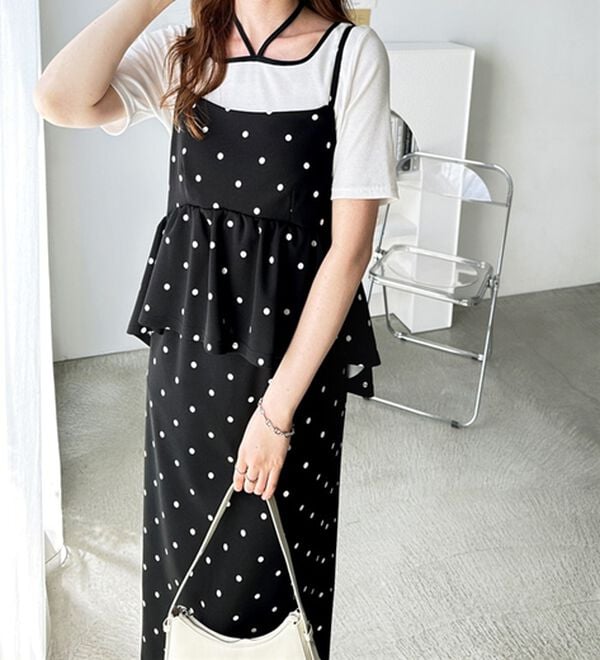 GeeRA（ジーラ）の「楽ちん！ペプラムキャミワンピース（カットソーワンピース）」｜詳細画像