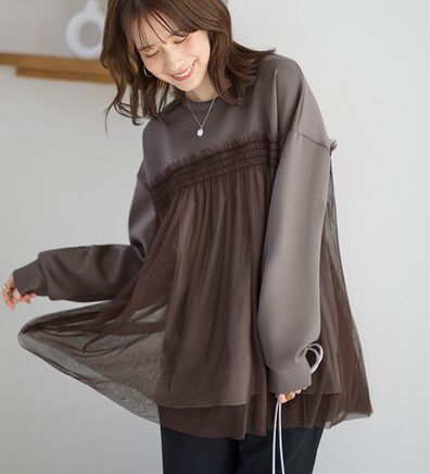 Viola e Viola（ヴィオラ エ ヴィオラ）の「１枚着映えチュール重ねダンボールトップス（カットソー）」