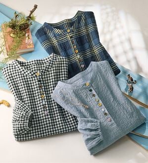 ルフラン（ルフラン）の「【３色組】ボタンが可愛い！さらりかっぽうチュニック（チュニック）」｜3色組