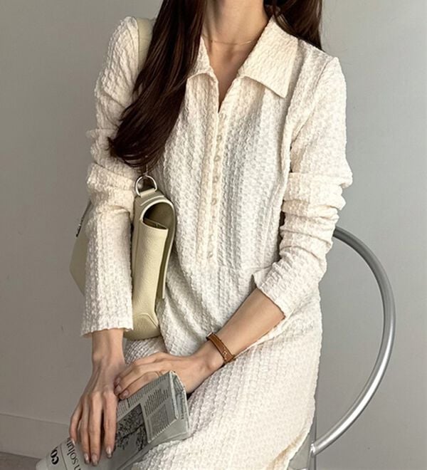 GeeRA（ジーラ）の「ポロ衿表面感素材マーメイドワンピース（カットソーワンピース）」｜詳細画像