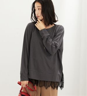 BELLUNA（ベルーナ）の「裾レースゆったりドルマンチュニック（チュニック）」｜チャコール