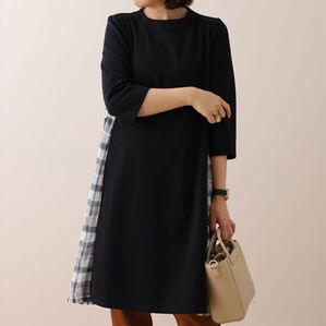 BELLUNA（ベルーナ）の「チェック柄切替ワンピース（その他ワンピース）」｜黒系