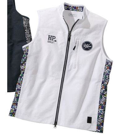 「＜ハッシュパピー・ゴルフ＞異素材切替ストレッチ総柄ベスト（メンズベスト）」