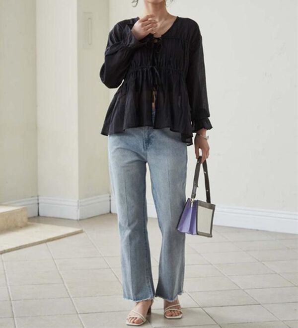 RANAN（ラナン）の「リボンドロストブラウス（ブラウス）」｜詳細画像