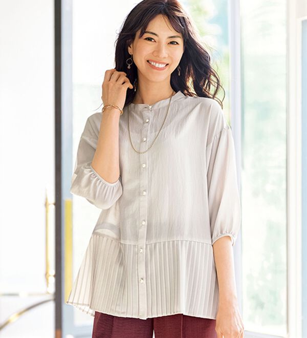 裾プリーツ切替パールボタンブラウス - ベルーナ【公式】 