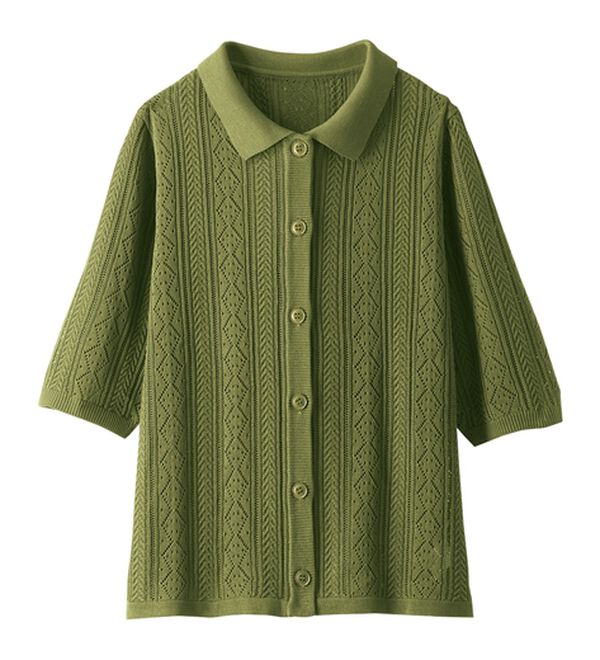 BELLUNA（ベルーナ）の「衿付き透かし編みニットカーディガン（ニットカーディガン）」｜詳細画像