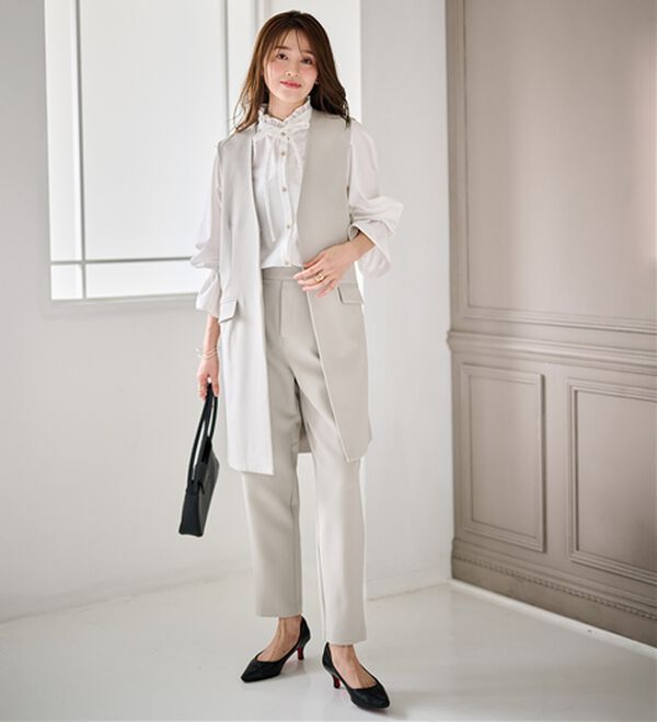 RANAN（ラナン）の「【２点セット】防シワ！ロングジレセットアップ（パンツスーツ）」｜詳細画像