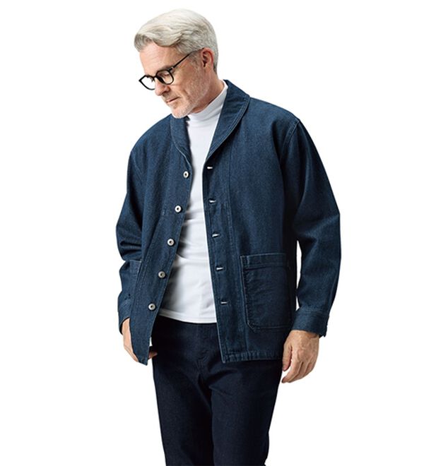 「＜コムルヴァン・オム＞ショール衿デニムカバーオール（メンズジャケット）」｜詳細画像