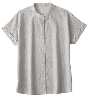 BELLUNA（ベルーナ）の「さらっと爽快！ポコポコサッカーブラウス（ブラウス）」｜グレー系ストライプ