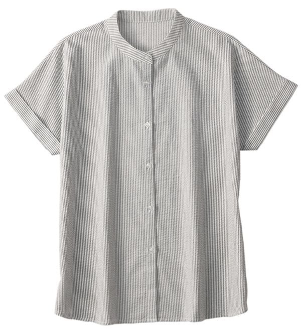 BELLUNA（ベルーナ）の「さらっと爽快！ポコポコサッカーブラウス（ブラウス）」｜グレー系ストライプ