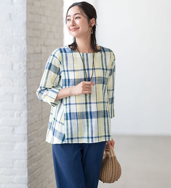 ルフラン（ルフラン）の「【２色組】涼しげチェック柄切替ブラウス＜リチュア＞（ブラウス）」｜詳細画像