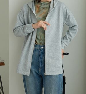 BELLUNA（ベルーナ）の「フードデザインとろみ素材ジップアップパーカー（パーカー）」｜杢グレー