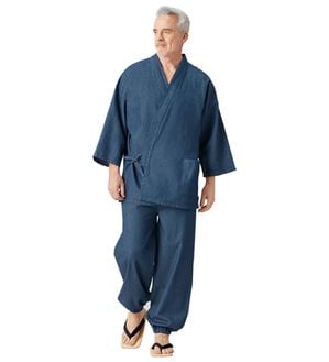 「日本の伝統服デニム作務衣（メンズ和装・浴衣・和装グッズ）」｜インディゴブルー(単品)