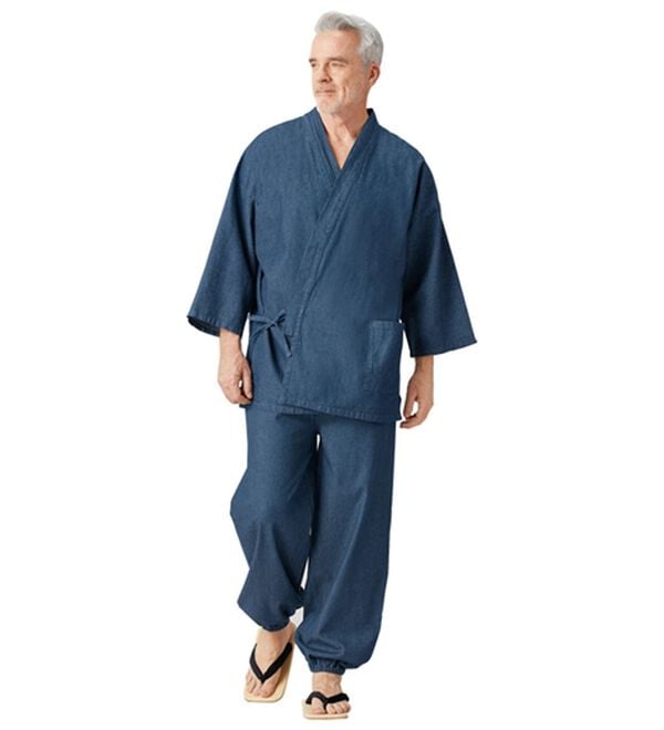 「日本の伝統服デニム作務衣（メンズ和装・浴衣・和装グッズ）」｜インディゴブルー(単品)