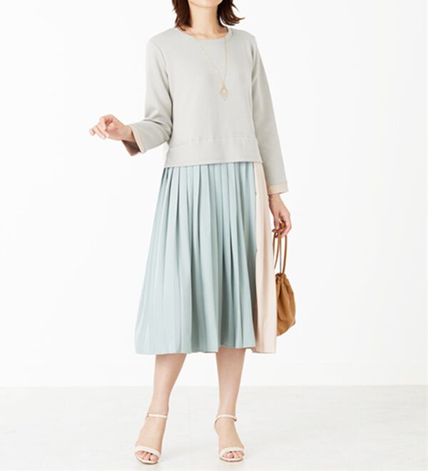 BELLUNA（ベルーナ）の「【Ｌａｇｒｉｌｕａ】配色プリーツ使いドッキングワンピース（ドッキングワンピース）」｜詳細画像