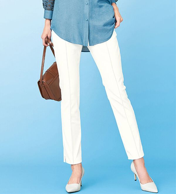 パンツ　カラーパンツ　水色　ブルー　ピンタック　テーパード パンツ カラーパンツ 水色 ブルー ピンタック テーパード