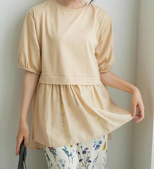 BELLUNA（ベルーナ）の「ギャザー使い異素材切替ふんわりチュニック（チュニック）」｜詳細画像