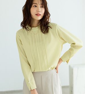 BELLUNA（ベルーナ）の「【快適Ｌａｂ．】きれい見えジョーゼット素材フリル衿Ｔブラウス（ブラウス）」｜イエロー