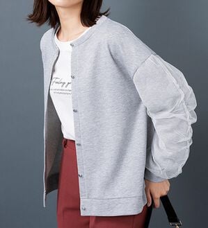 BELLUNA（ベルーナ）の「ラメ調袖チュールデザインカーディガン（その他カーディガン）」｜杢グレー