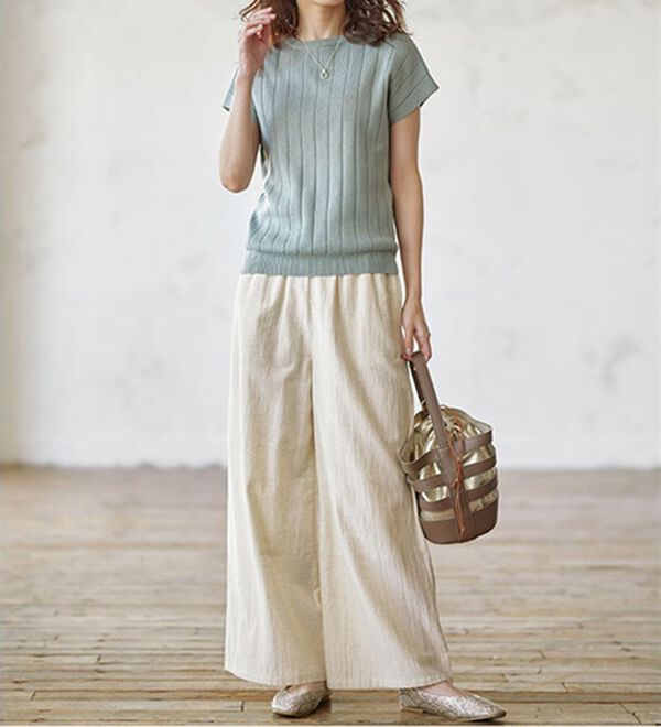 GeeRA（ジーラ）の「麻入りリラックスワイドパンツ（ワイドパンツ・ガウチョ）」｜詳細画像