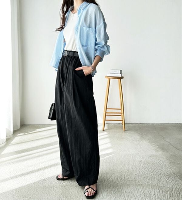 GeeRA（ジーラ）の「さらとろ素材が嬉しい！ダブルタックワイドパンツ（フルレングスパンツ）」｜詳細画像