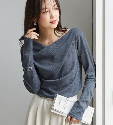 RANAN（ラナン）の「【新色追加】上品ドレープリブロングＴシャツ（カットソー）」