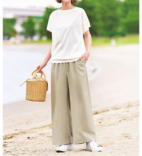 BELLUNA（ベルーナ）の「畳んでもシワにならない！麻調ワイドパンツ（ワイドパンツ・ガウチョ）」｜詳細画像
