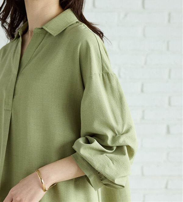 BELLUNA（ベルーナ）の「麻調素材袖タックデザインシャツチュニック（チュニック）」｜詳細画像