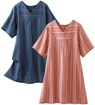 「【２色組】しじら織調ゆったりカフタン（チュニック）」