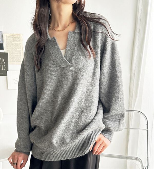 GeeRA（ジーラ）の「スキッパーポロ衿ニットトップス（ニット・セーター）」｜詳細画像