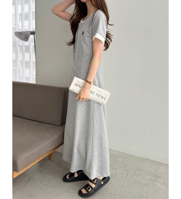 GeeRA（ジーラ）の「【ＵＳ．ＰＯＬＯ．ＡＳＳＮ】レイヤード風ヘンリーネック半袖ワンピース（カットソーワンピース）」｜詳細画像