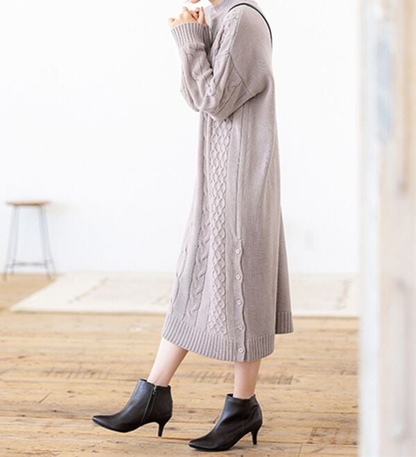 BELLUNA（ベルーナ）の「ケーブル柄ロング丈ニットワンピース（ニットワンピース）」｜詳細画像